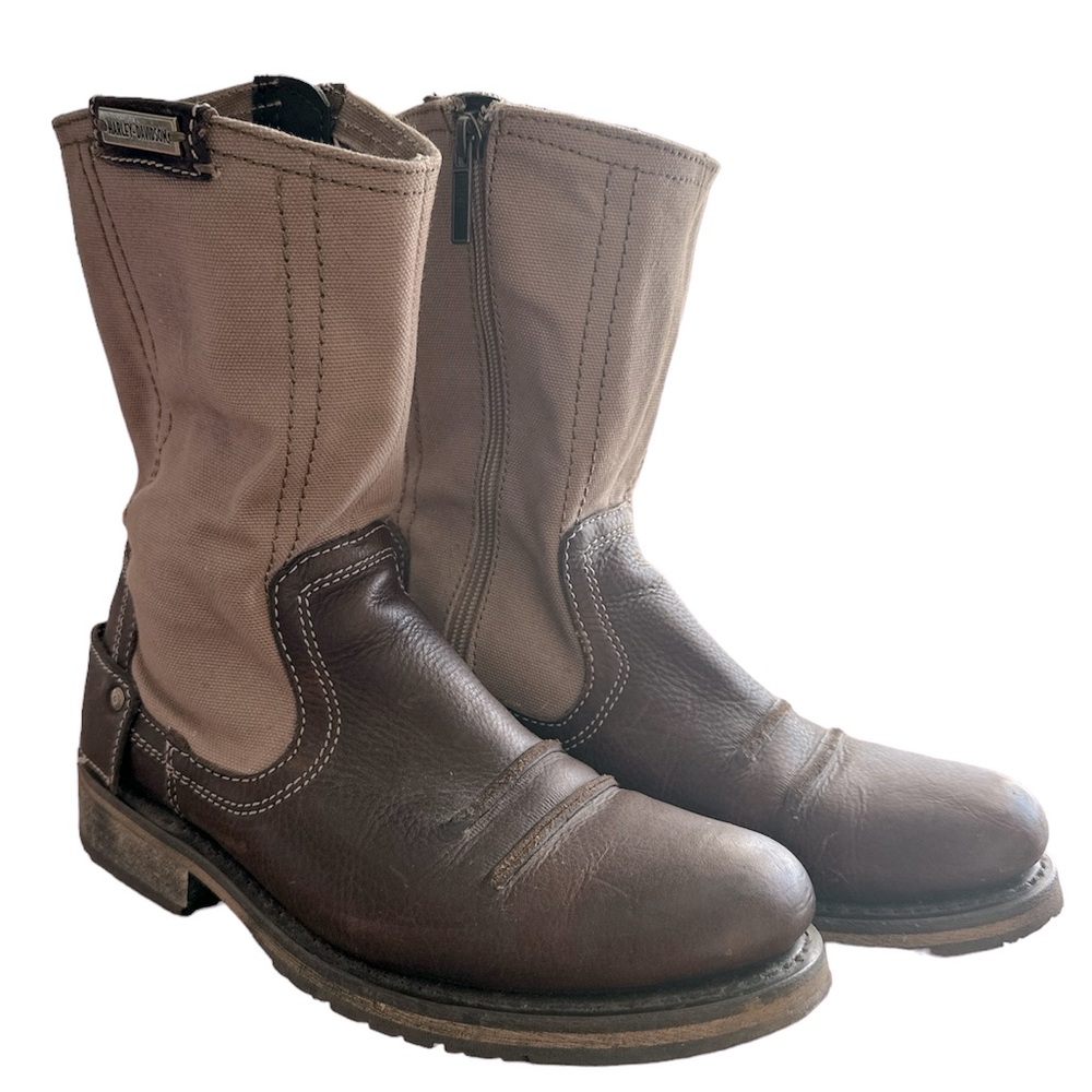 Men’s Harley Davidson Canvas Boots Brown leather Size 9